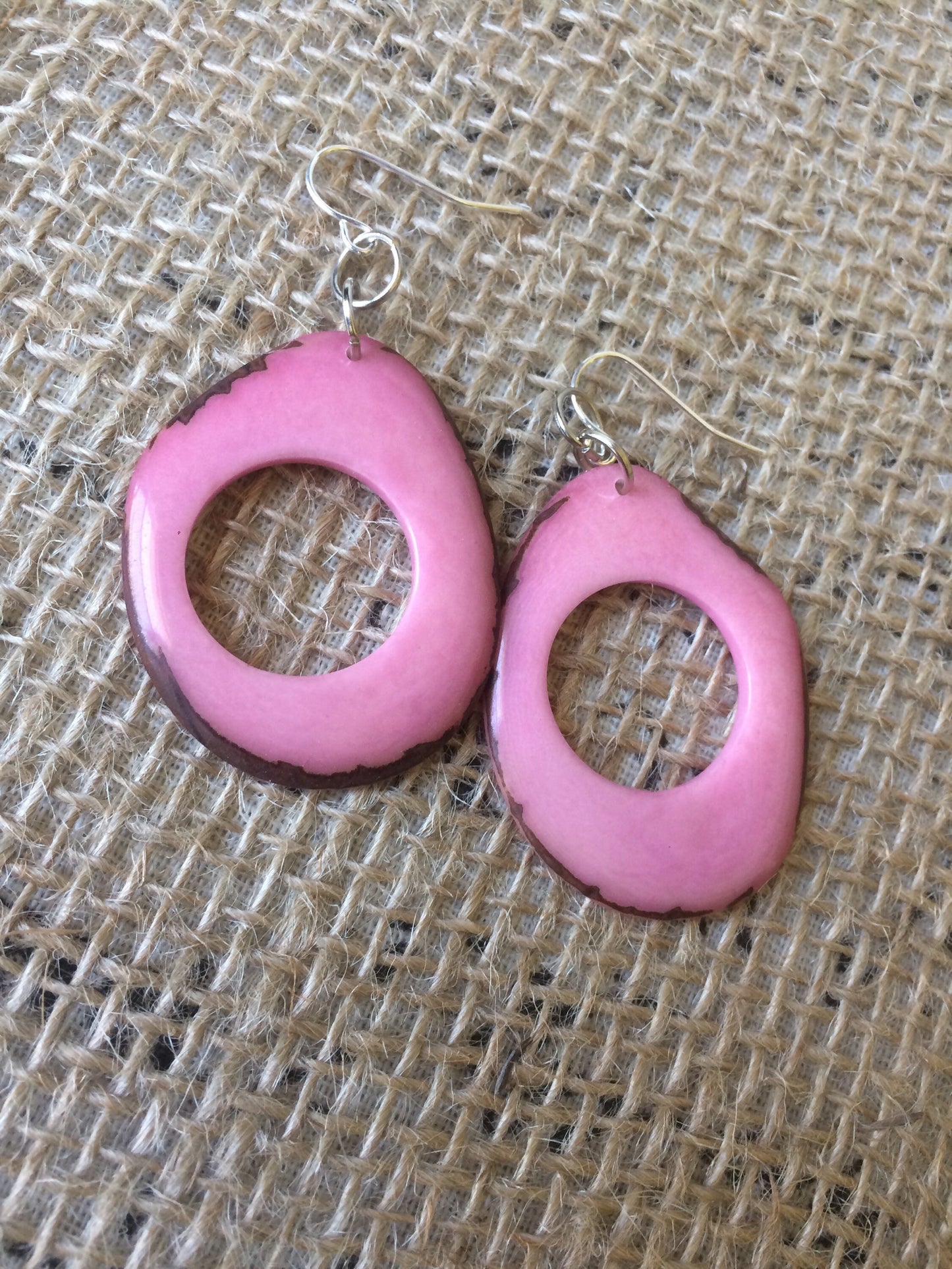 Tagua earrings Pink statement earring Cutout dangles Boho earrings Xmas trendy fashion Handmade in Ecuador Big mod drops Stocking stuffers