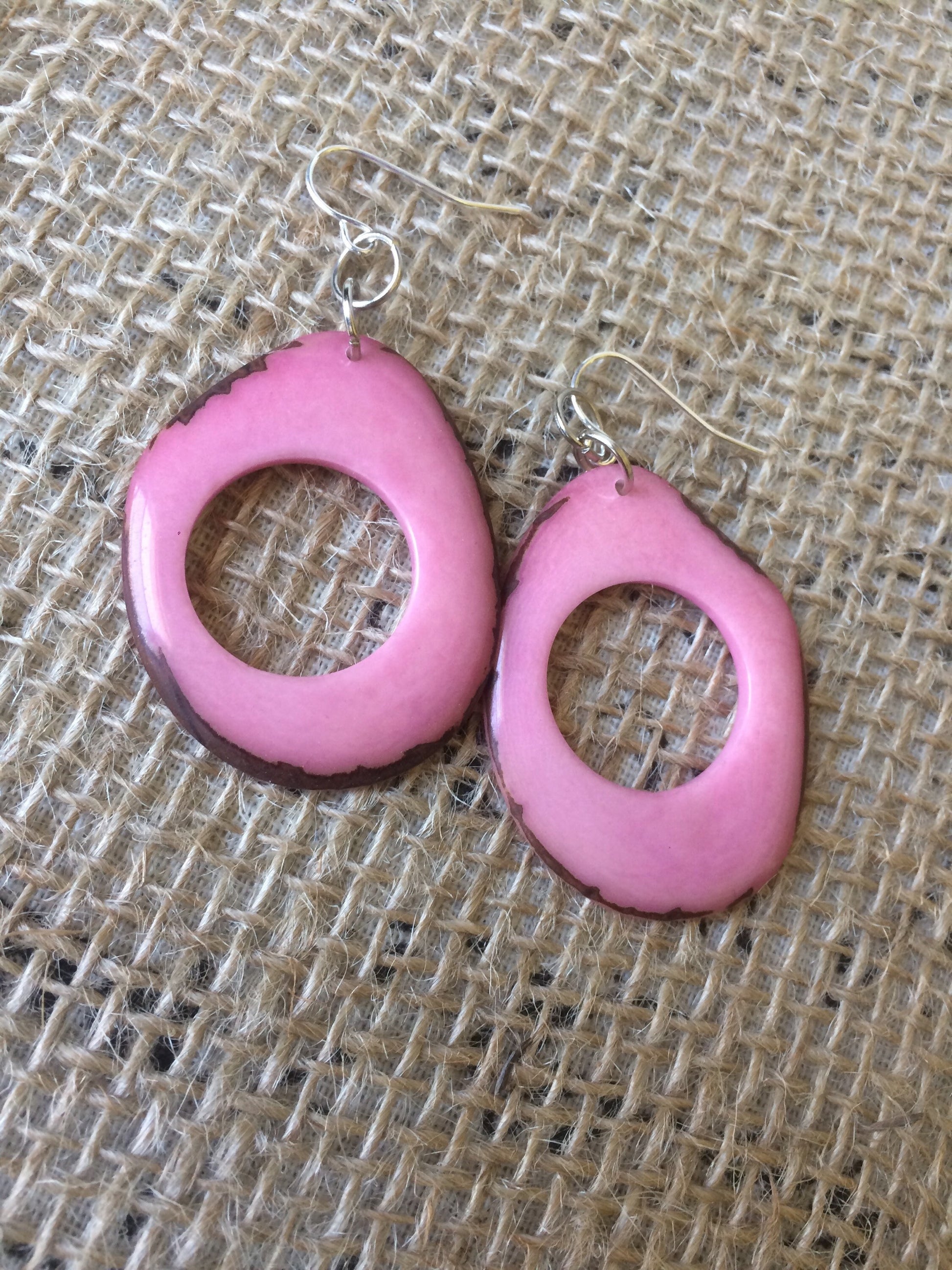 Tagua earrings Pink statement earring Cutout dangles Boho earrings Xmas trendy fashion Handmade in Ecuador Big mod drops Stocking stuffers