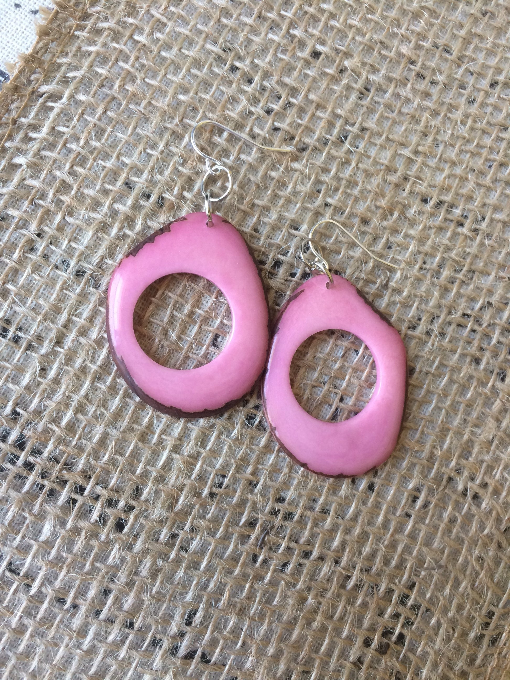 Tagua earrings Pink statement earring Cutout dangles Boho earrings Xmas trendy fashion Handmade in Ecuador Big mod drops Stocking stuffers