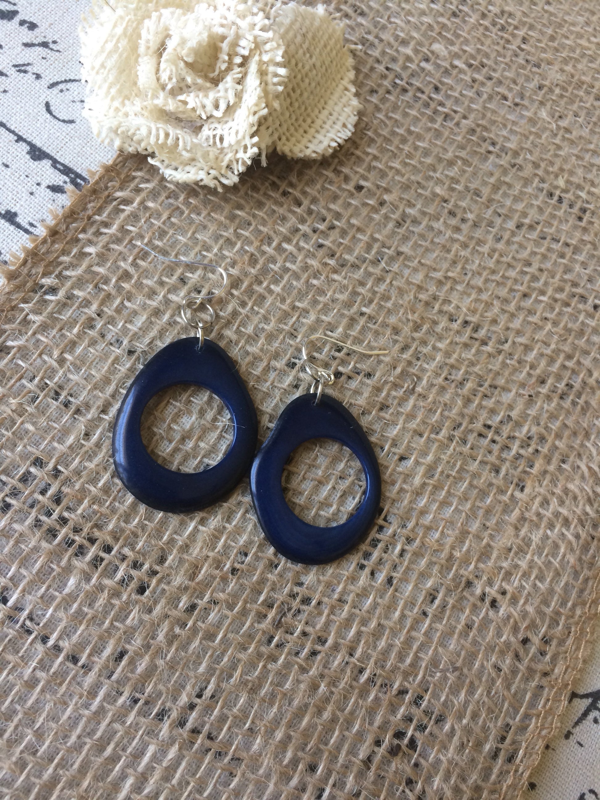 Big blue hoop earrings Tagua nut jewelry Oversized huge earrings Unusual Light weight earrings Large dangles Fall fashion Stocking stuffers