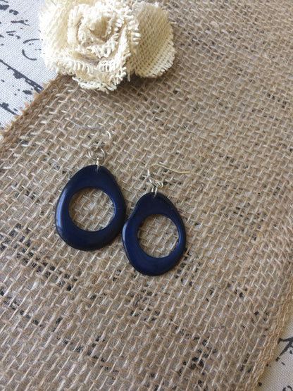 Big blue hoop earrings Tagua nut jewelry Oversized huge earrings Unusual Light weight earrings Large dangles Fall fashion Stocking stuffers