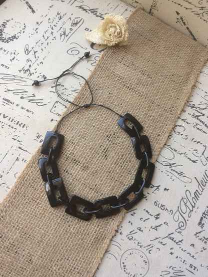 Black chunky chain link necklace Tagua nut jewelry Oversized beads Geometric statement necklace Adjustable Fall fashion trends