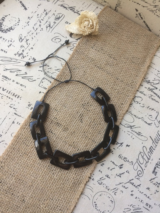 Black chunky chain link necklace Tagua nut jewelry Oversized beads Geometric statement necklace Adjustable Fall fashion trends