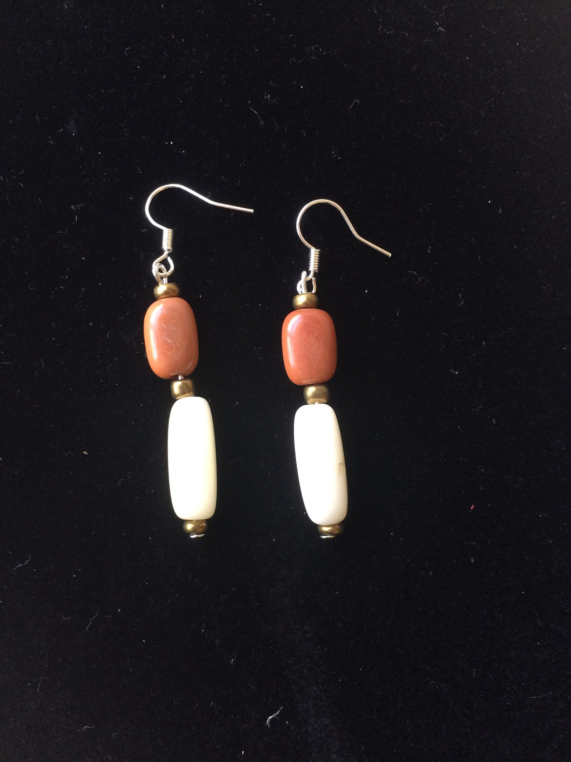 Brown and beige tube bead earrings Tagua jewelry Summer fashion trends Geometric jewelry Long dangles and drop Handmade and lightweight