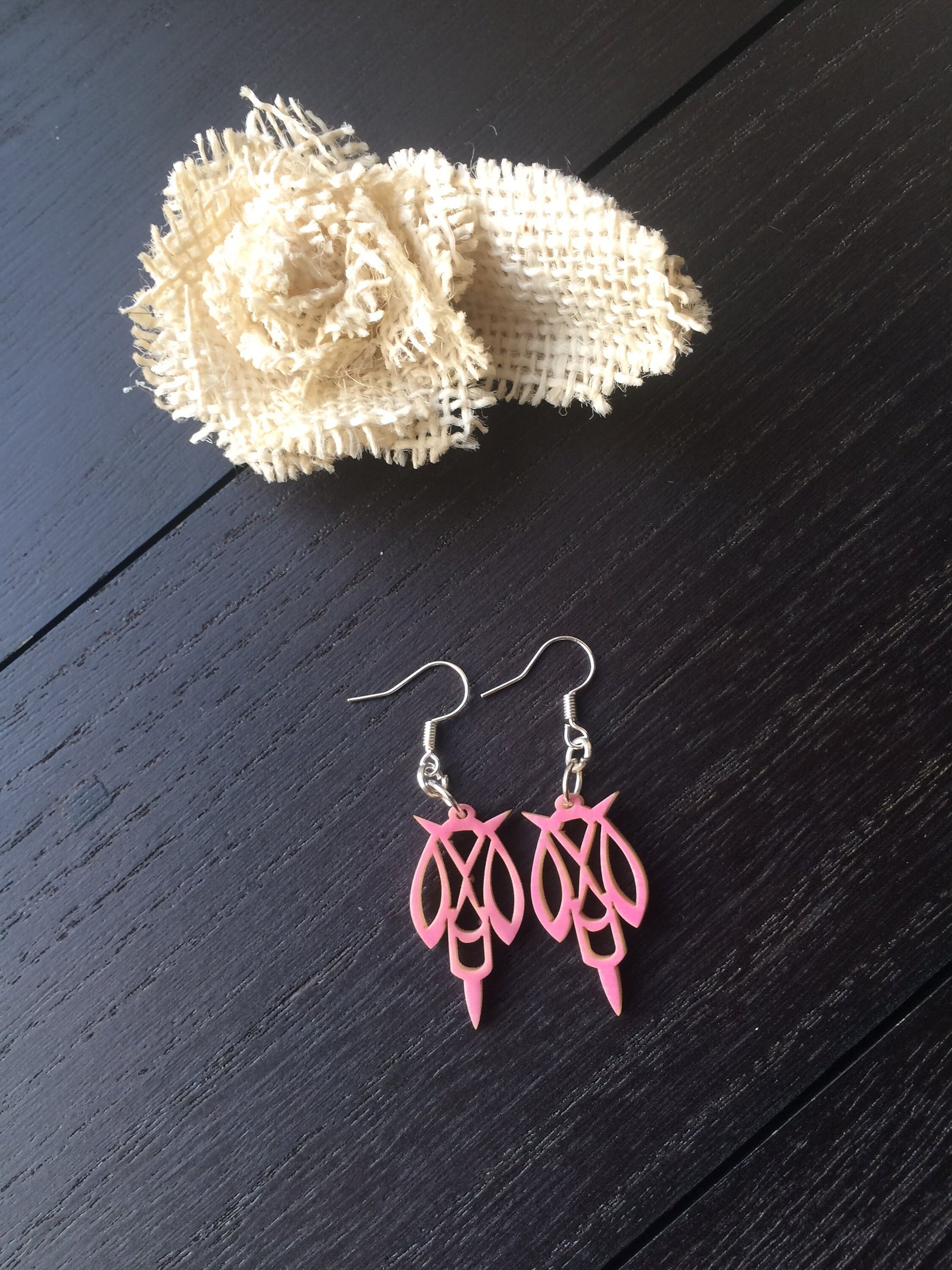 Pink tagua laser cut earrings Tagua jewelry Statement dangle earrings Abstract drop earrings Anniversary gifts Spring fashion trends