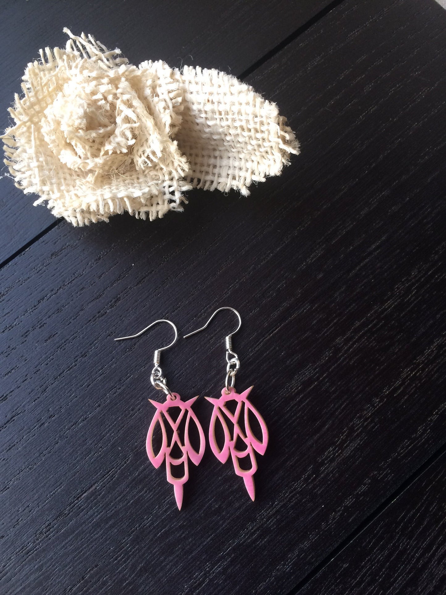 Pink tagua laser cut earrings Tagua jewelry Statement dangle earrings Abstract drop earrings Anniversary gifts Spring fashion trends