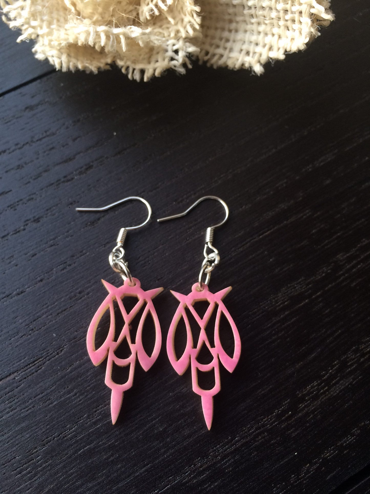 Pink tagua laser cut earrings Tagua jewelry Statement dangle earrings Abstract drop earrings Anniversary gifts Spring fashion trends