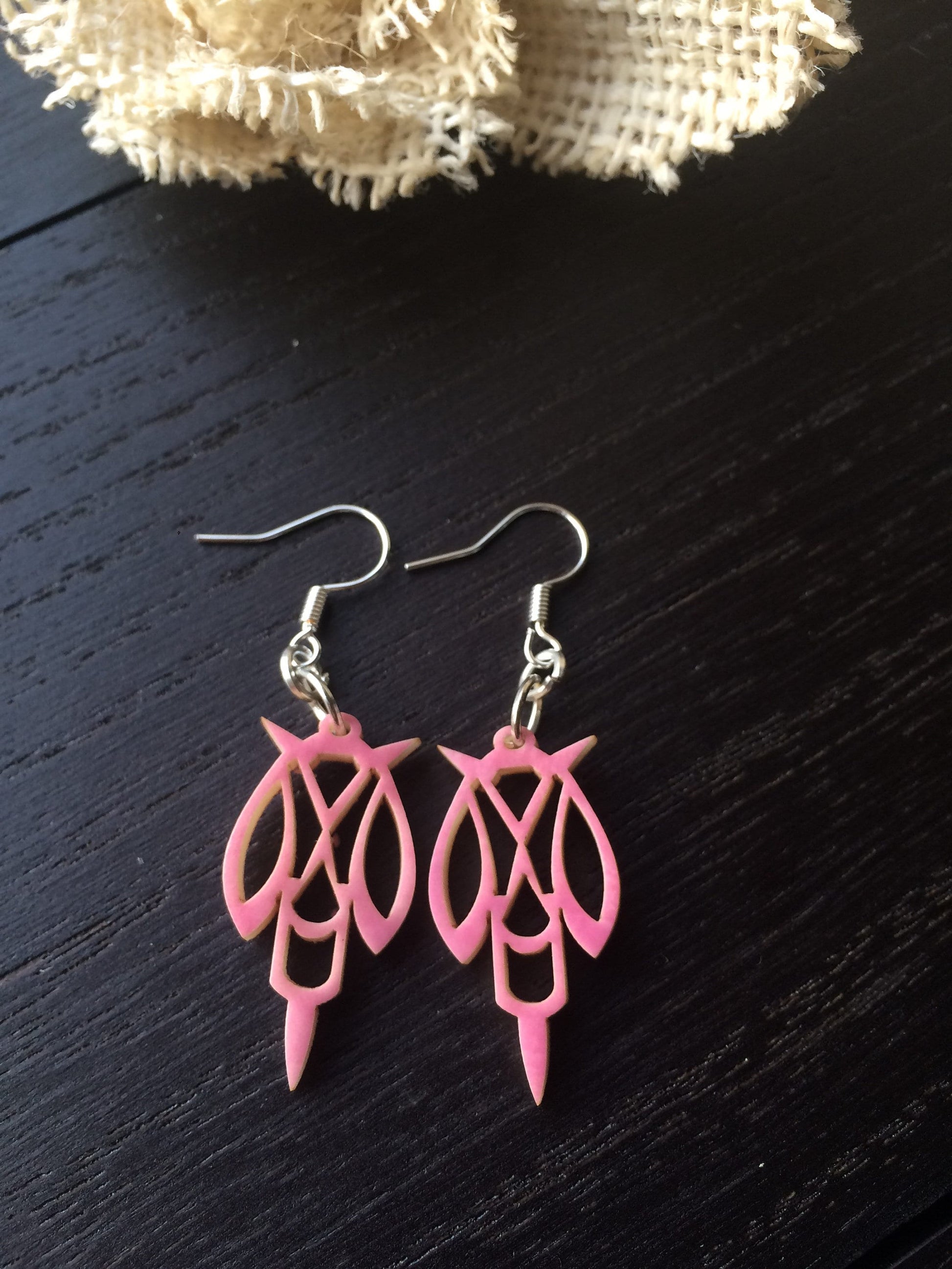 Pink tagua laser cut earrings Tagua jewelry Statement dangle earrings Abstract drop earrings Anniversary gifts Spring fashion trends