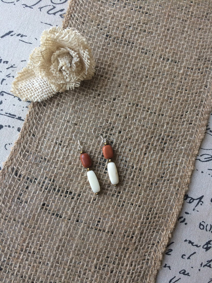 Brown and beige tube bead earrings Tagua jewelry Summer fashion trends Geometric jewelry Long dangles and drop Handmade and lightweight