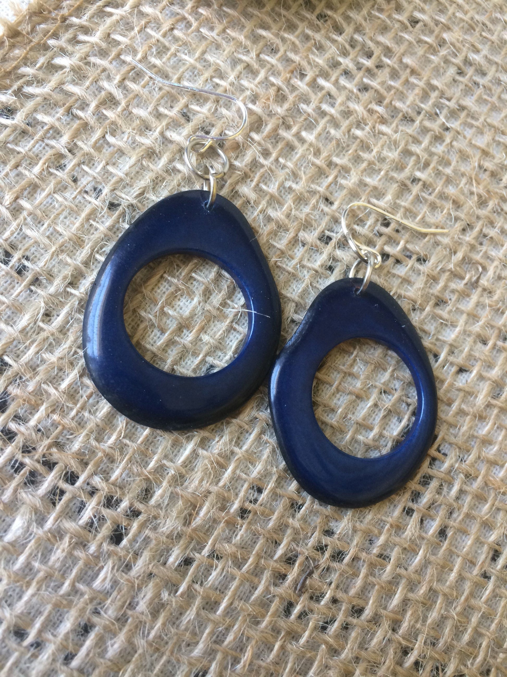 Big blue hoop earrings Tagua nut jewelry Oversized huge earrings Unusual Light weight earrings Large dangles Fall fashion Stocking stuffers