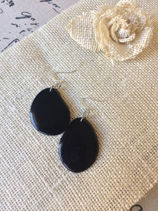 Black statement earrings Tagua jewelry Spring fashion trends Birthday present for women Handmade beads from Ecuador Long chunky drop