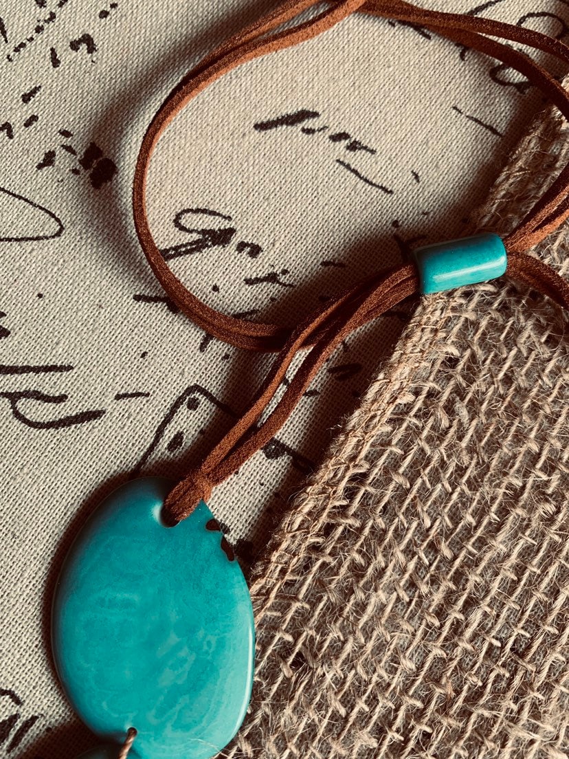 Turquoise statement necklace Tagua jewelry Big bold chunky necklace Fall fashion trends 2023 Double layer bib Anniversary gift 2 two Strand