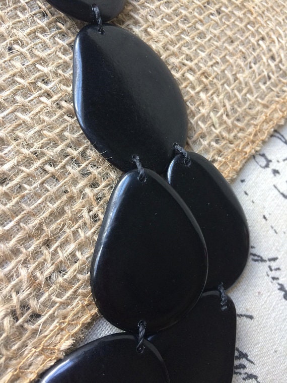 Black statement Necklace Tagua nut jewelry Big bold chunky necklaces Double layer bib Two strands collar Fall fashion trend Holidays style