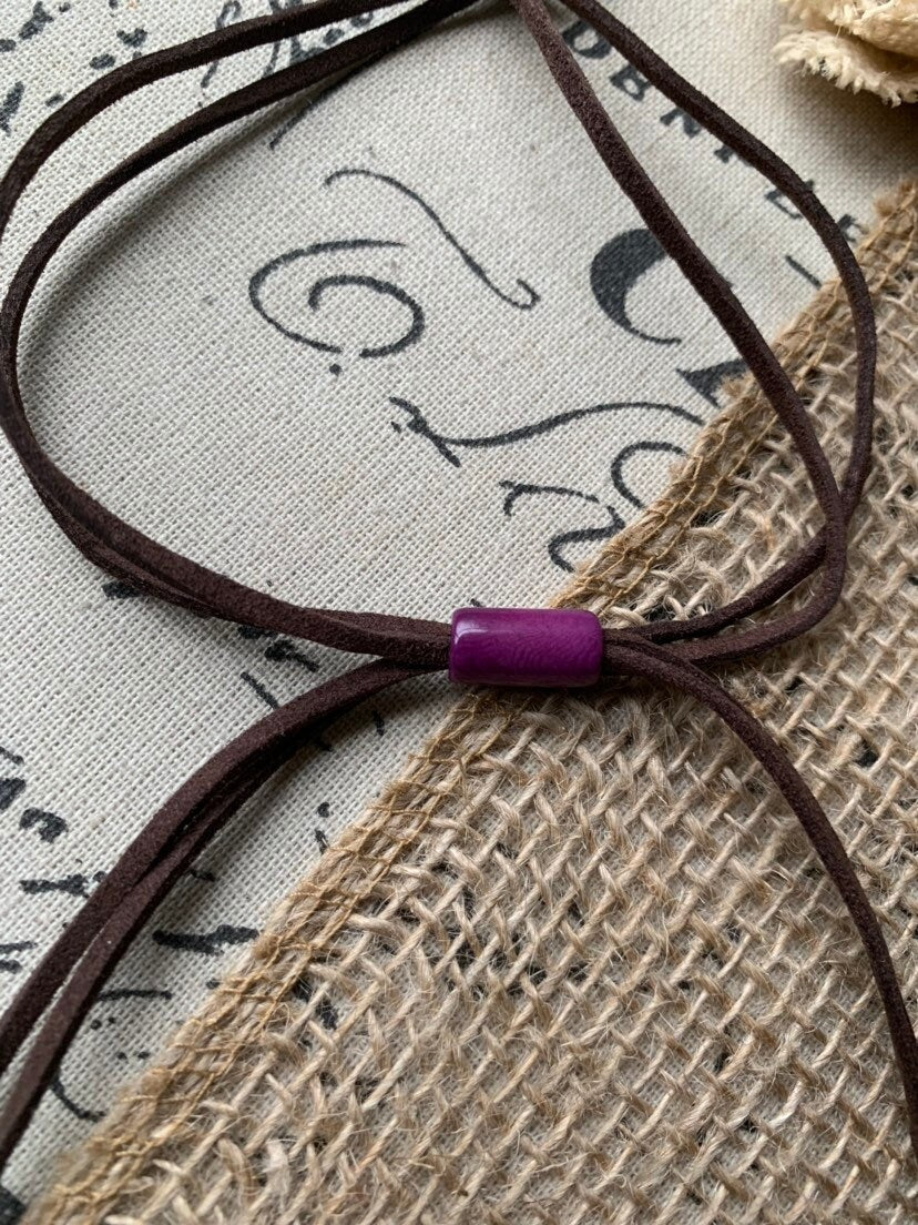 Tagua necklace Pink statement necklace Layered beaded necklace with leather strap Big bold chunky necklace Multi strand bib Holidays gifts