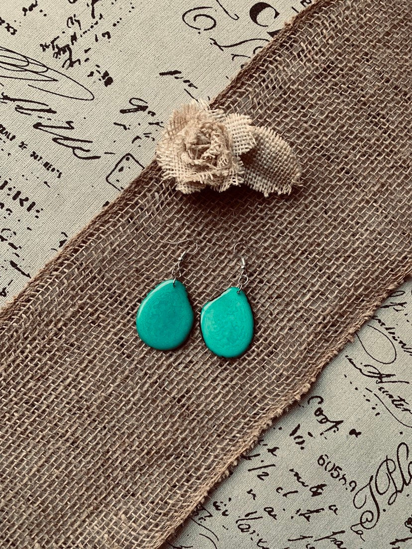 Turquoise green earrings Tagua earrings Eco friendly jewelry Ecuador handmade Custom jewelry for women Statement dangle and drop Spring look