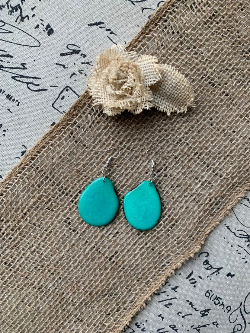 Turquoise green earrings Tagua earrings Eco friendly jewelry Ecuador handmade Custom jewelry for women Statement dangle and drop Spring look