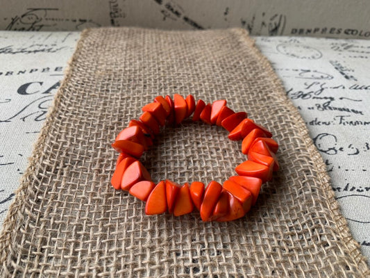 Spring bracelet Orange Tagua Nut bracelet Mod fashion trends Fun unusual bangle Easter fashion Anniversary gift ideas Elastic stretch