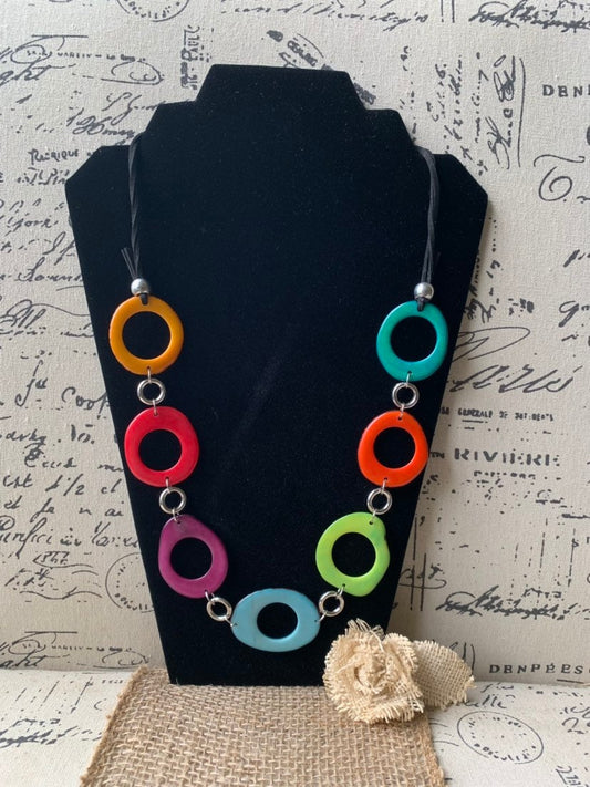 Rainbow Tagua necklace Lightweight Unusual jewelry Huge handmade bead Statement collar Beach fashion style Mother's day gifts for wife
