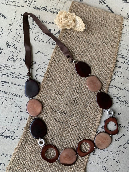 Tagua necklace Brown statement necklace Jewelry for Beach fashion trends Big bold chunky necklaces Anniversary gift idea for women wife