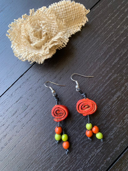 Orange peel and acai drop rose earrings Floral dangles Tagua jewelry Statement jewelry Spring fashion trends Beach trendy style Lightweight