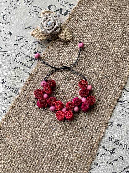 Hot pink rose Bracelet Gifts Flower adjustable bracelet Anniversary Floral Jewelry Adjustable made of orange peel and acai seeds Organic
