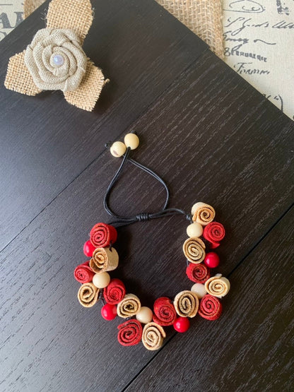 Rose Bracelet Anniversary present Floral Jewelry White and red adjustable bangle Artisan handmade Spring fashion trends Mother's day gifts