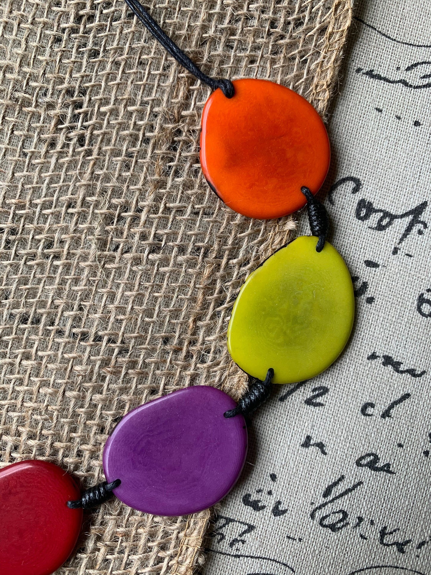 Rainbow single strand statement necklace Tagua necklace Multi color beaded handmade collar with adjustable leather Anniversary gift for wife