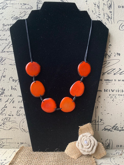 Burnt orange simple beaded necklace Fall fashion jewelry Tagua necklace Handmade with adjustable strap Unusual collar Single one strand
