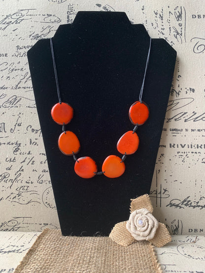 Burnt orange simple beaded necklace Fall fashion jewelry Tagua necklace Handmade with adjustable strap Unusual collar Single one strand