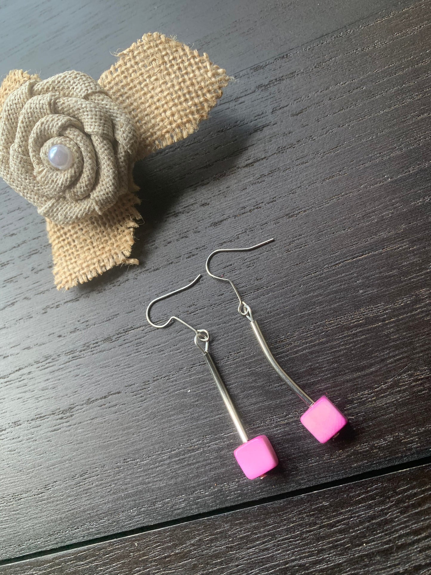 Light purple earrings Tagua jewelry Geometric dangles Unusual cube earrings Artisan handmade in Colombia Statement earrings Lightweight