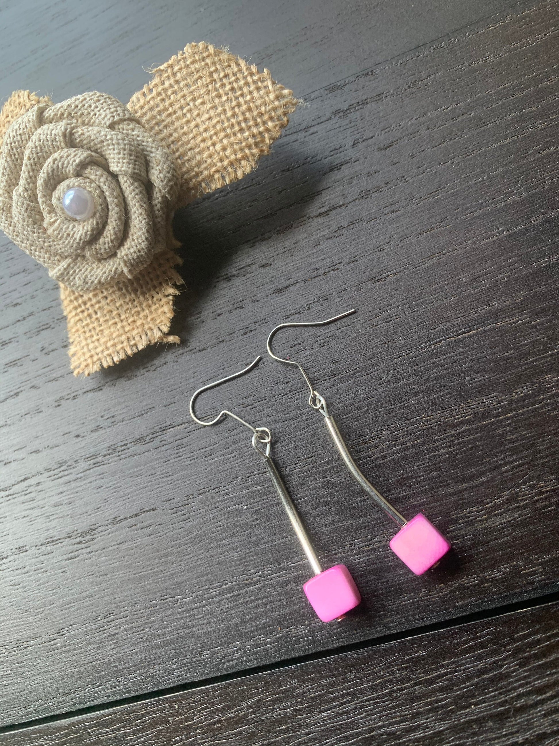 Light purple earrings Tagua jewelry Geometric dangles Unusual cube earrings Artisan handmade in Colombia Statement earrings Lightweight