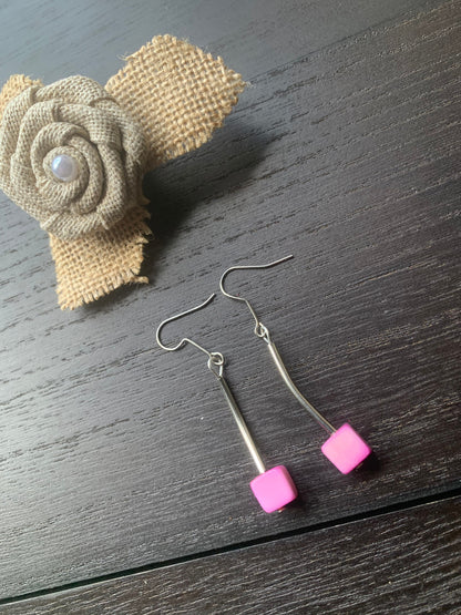 Light purple earrings Tagua jewelry Geometric dangles Unusual cube earrings Artisan handmade in Colombia Statement earrings Lightweight