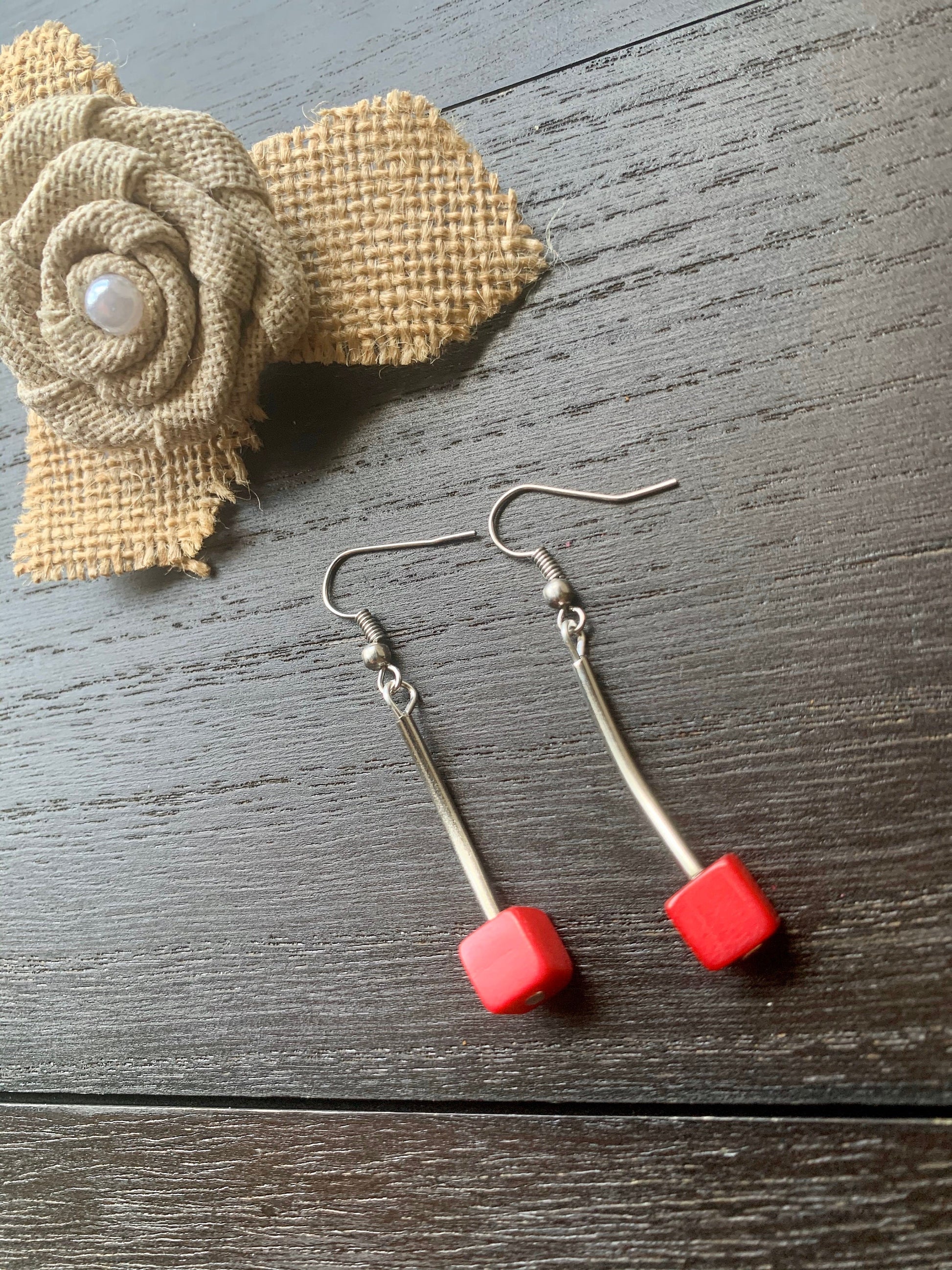 Hot pink dangle earrings Tagua jewelry Statement cube earrings Geometric dangles Artisan made in Colombia Mother's day gifts under 15