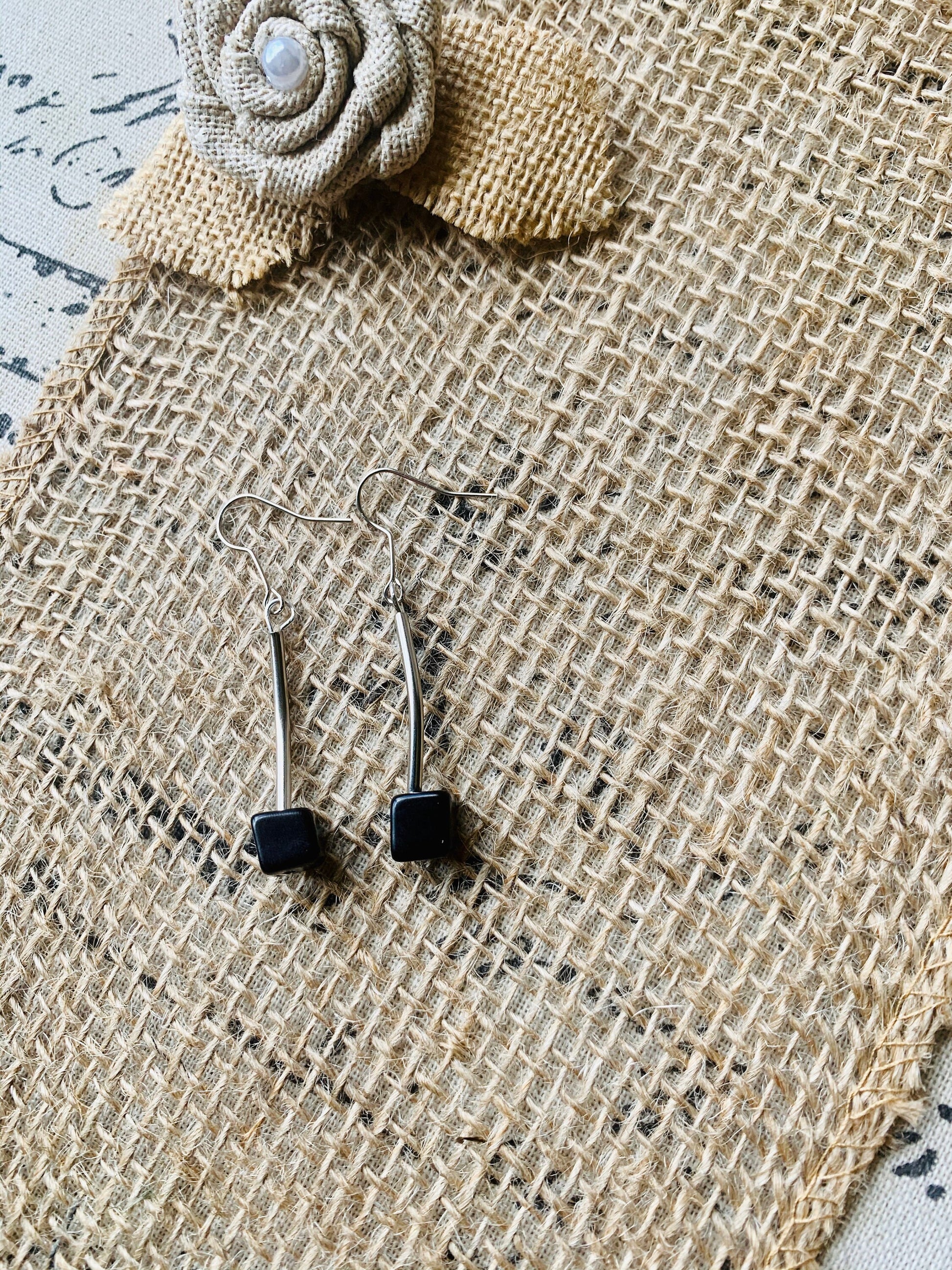 Black dangle earrings Tagua jewelry Unusual cube earrings Artisan handmade in Colombia Statement earrings Anniversary gifts Fall fashion