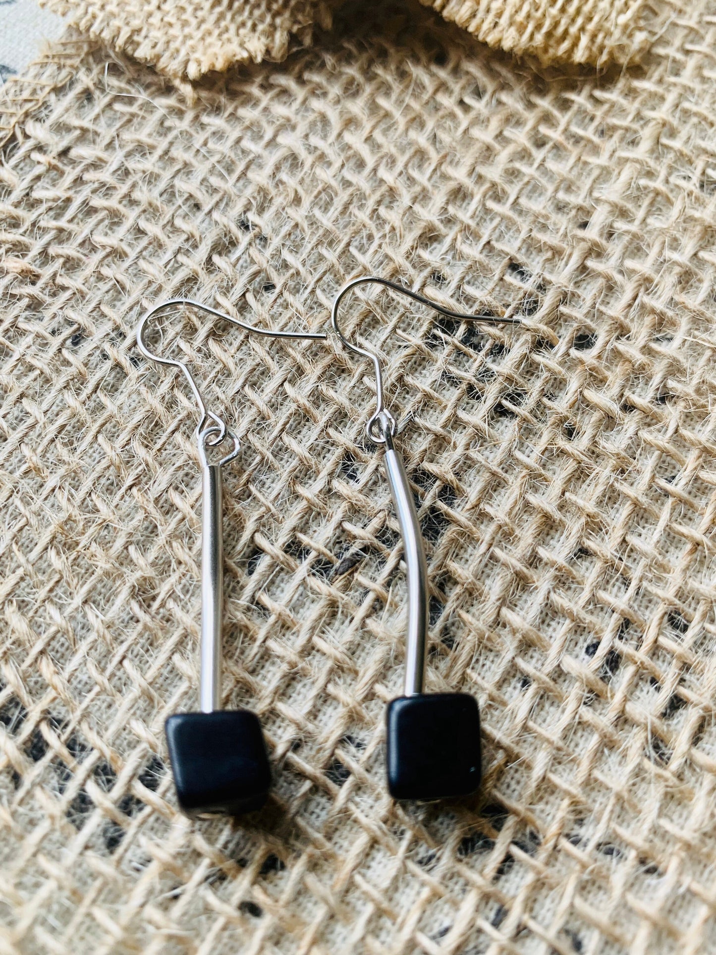 Black dangle earrings Tagua jewelry Unusual cube earrings Artisan handmade in Colombia Statement earrings Anniversary gifts Fall fashion