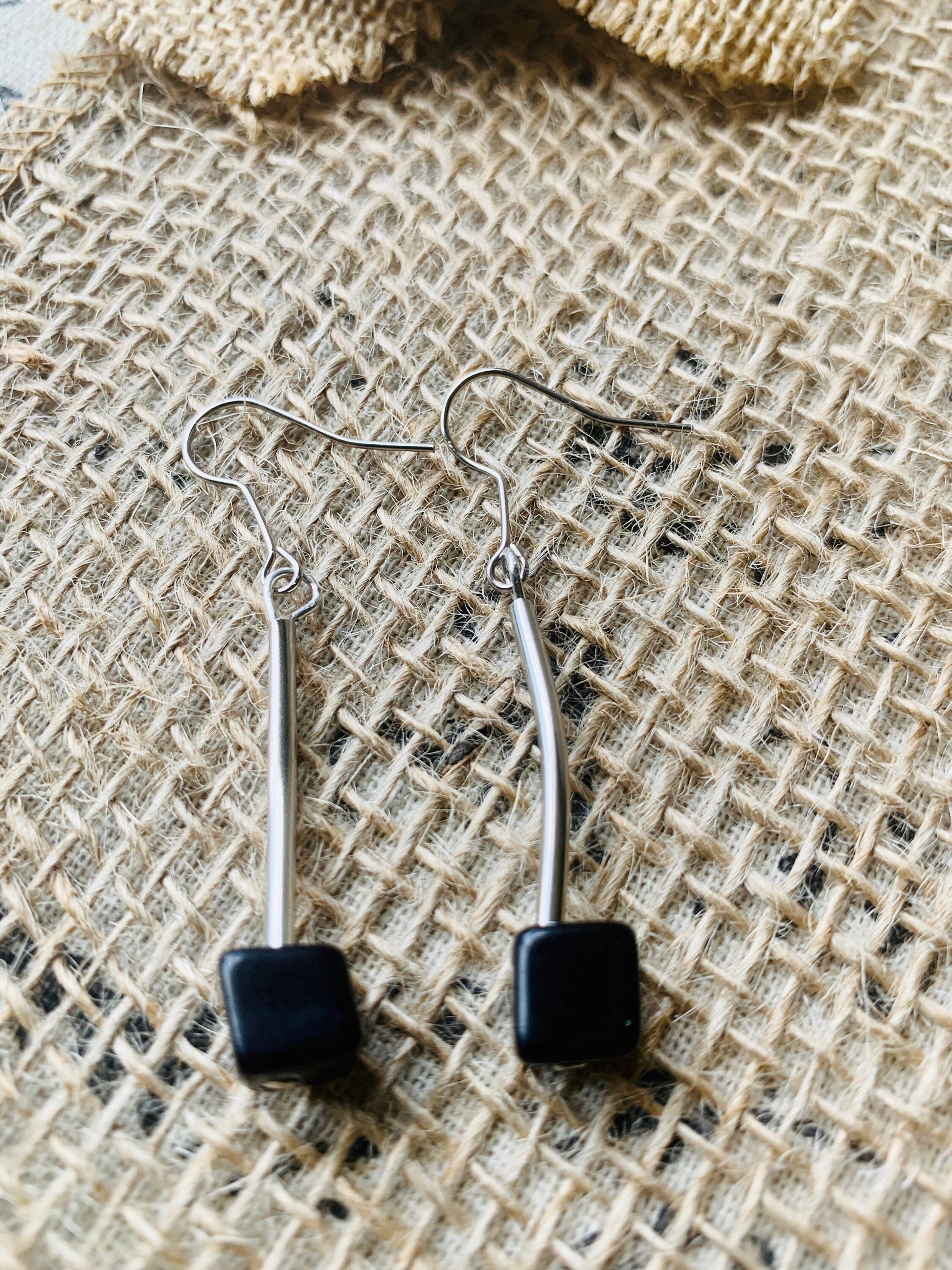 Black dangle earrings Tagua jewelry Unusual cube earrings Artisan handmade in Colombia Statement earrings Anniversary gifts Fall fashion