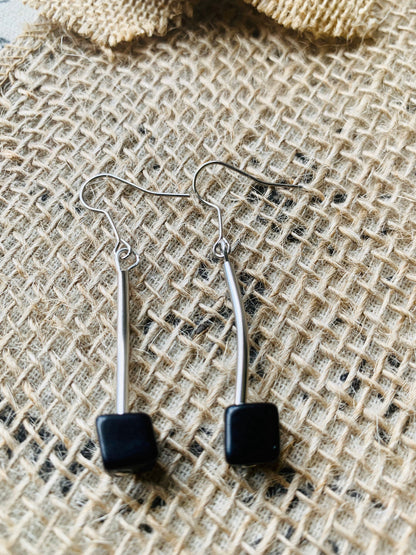 Black dangle earrings Tagua jewelry Unusual cube earrings Artisan handmade in Colombia Statement earrings Anniversary gifts Fall fashion