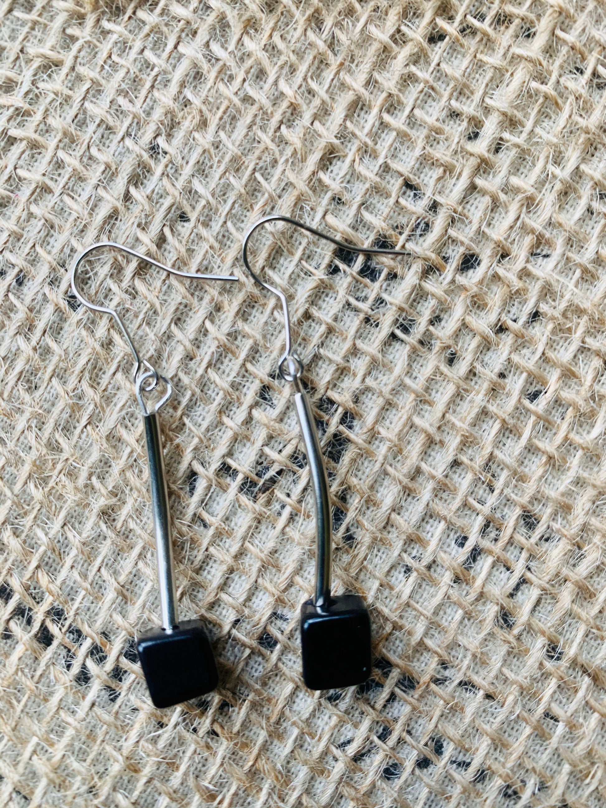 Black dangle earrings Tagua jewelry Unusual cube earrings Artisan handmade in Colombia Statement earrings Anniversary gifts Fall fashion