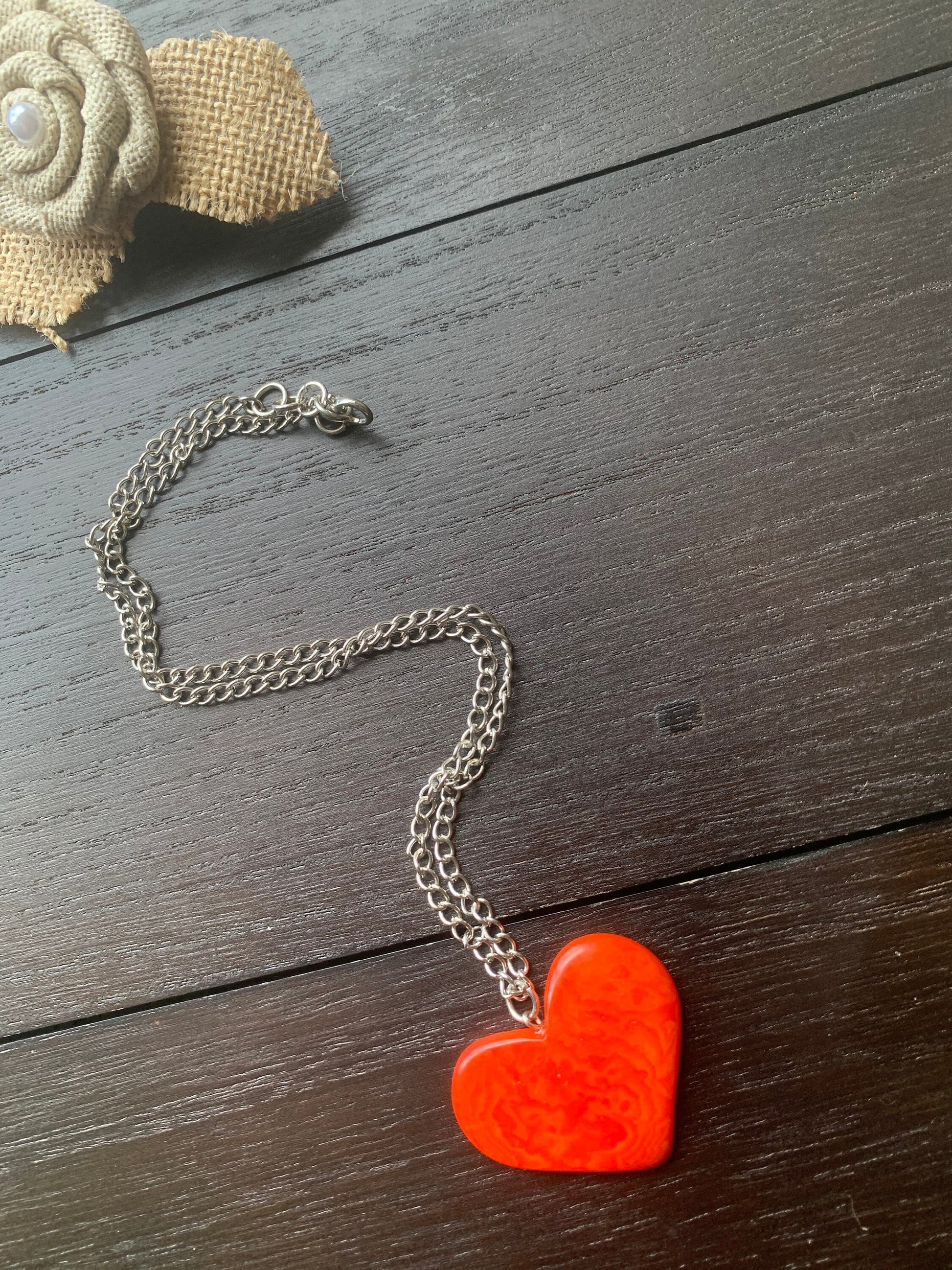 Orange Statement Pendant Necklace Heart Jewelry Love Gift Anniversary gift for wife Minimalist necklace Artisan handmade in Colombia Organic