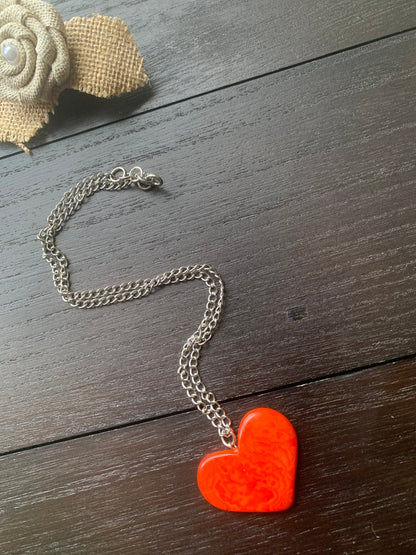 Orange Statement Pendant Necklace Heart Jewelry Love Gift Anniversary gift for wife Minimalist necklace Artisan handmade in Colombia Organic