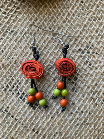 Orange peel and acai drop rose earrings Floral dangles Tagua jewelry Statement jewelry Spring fashion trends Beach trendy style Lightweight
