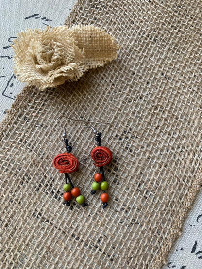 Orange peel and acai drop rose earrings Floral dangles Tagua jewelry Statement jewelry Spring fashion trends Beach trendy style Lightweight
