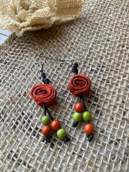 Orange peel and acai drop rose earrings Floral dangles Tagua jewelry Statement jewelry Spring fashion trends Beach trendy style Lightweight