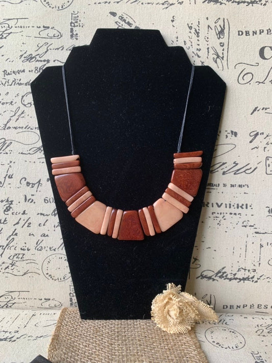 Brown bib necklace Tagua bib collar Fall fashion trends jewelry Anniversary gift idea for wife Artisan handmade Christmas gifts Autumn style