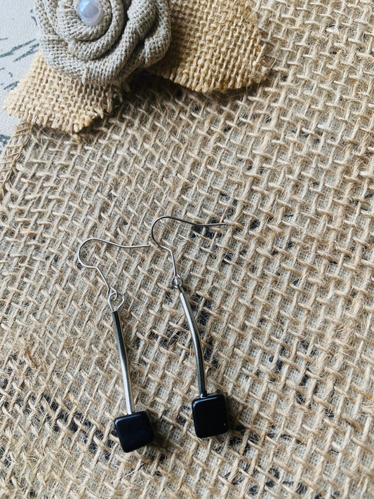 Black dangle earrings Tagua jewelry Unusual cube earrings Artisan handmade in Colombia Statement earrings Anniversary gifts Fall fashion