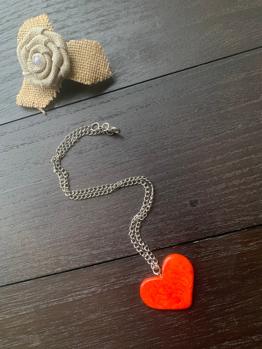 Orange Statement Pendant Necklace Heart Jewelry Love Gift Anniversary gift for wife Minimalist necklace Artisan handmade in Colombia Organic