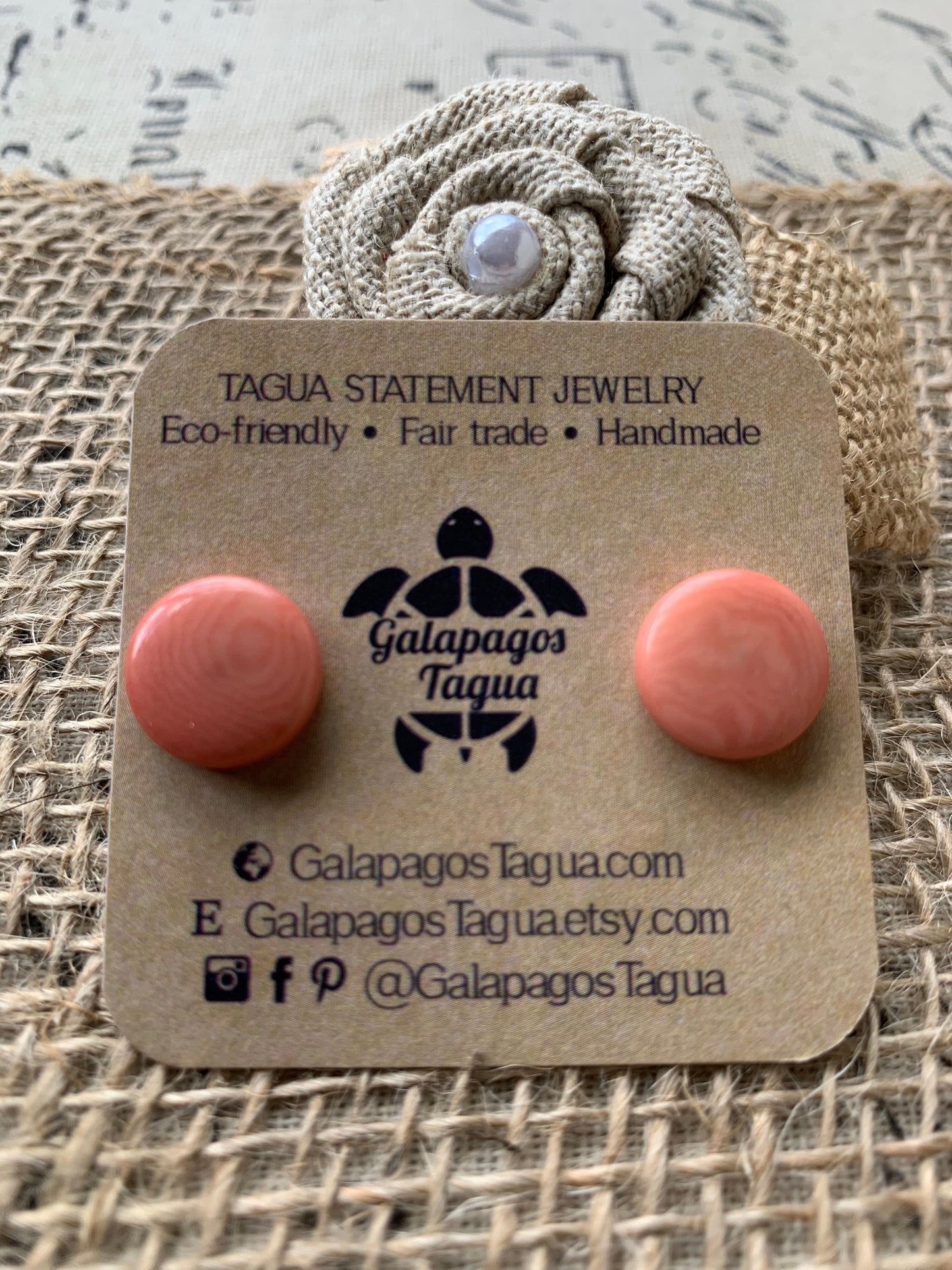 Peach stud earring Tagua nut jewelry Geometric posts Round beaded earrings Anniversary gifts for wife Birthday gifts Spring style trends