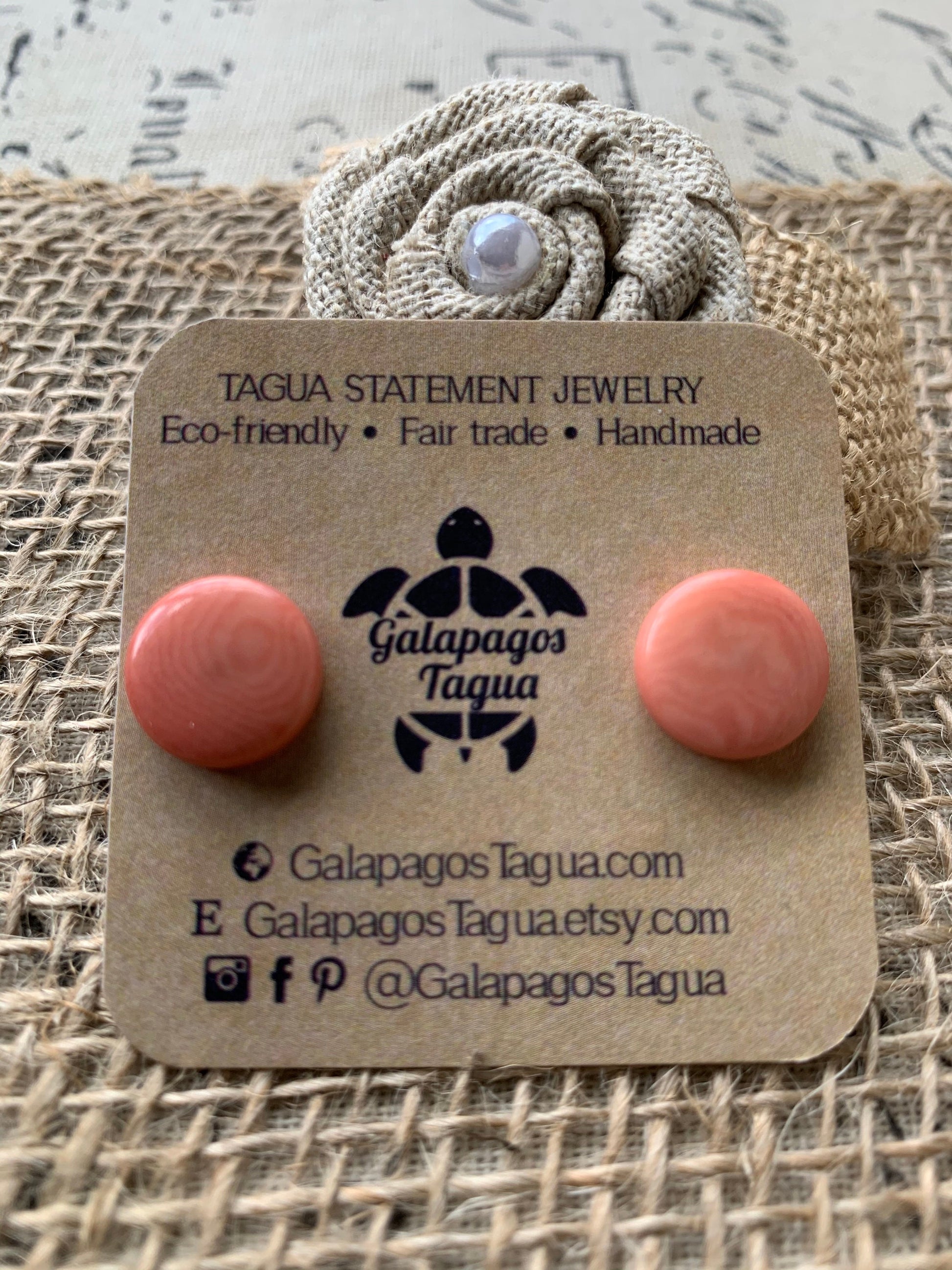 Peach stud earring Tagua nut jewelry Geometric posts Round beaded earrings Anniversary gifts for wife Birthday gifts Spring style trends