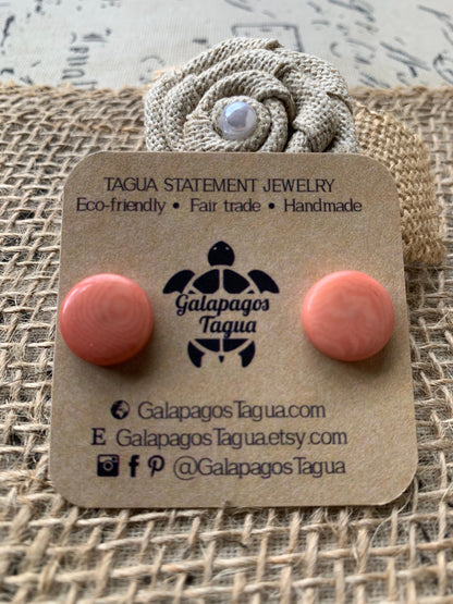 Peach stud earring Tagua nut jewelry Geometric posts Round beaded earrings Anniversary gifts for wife Birthday gifts Spring style trends