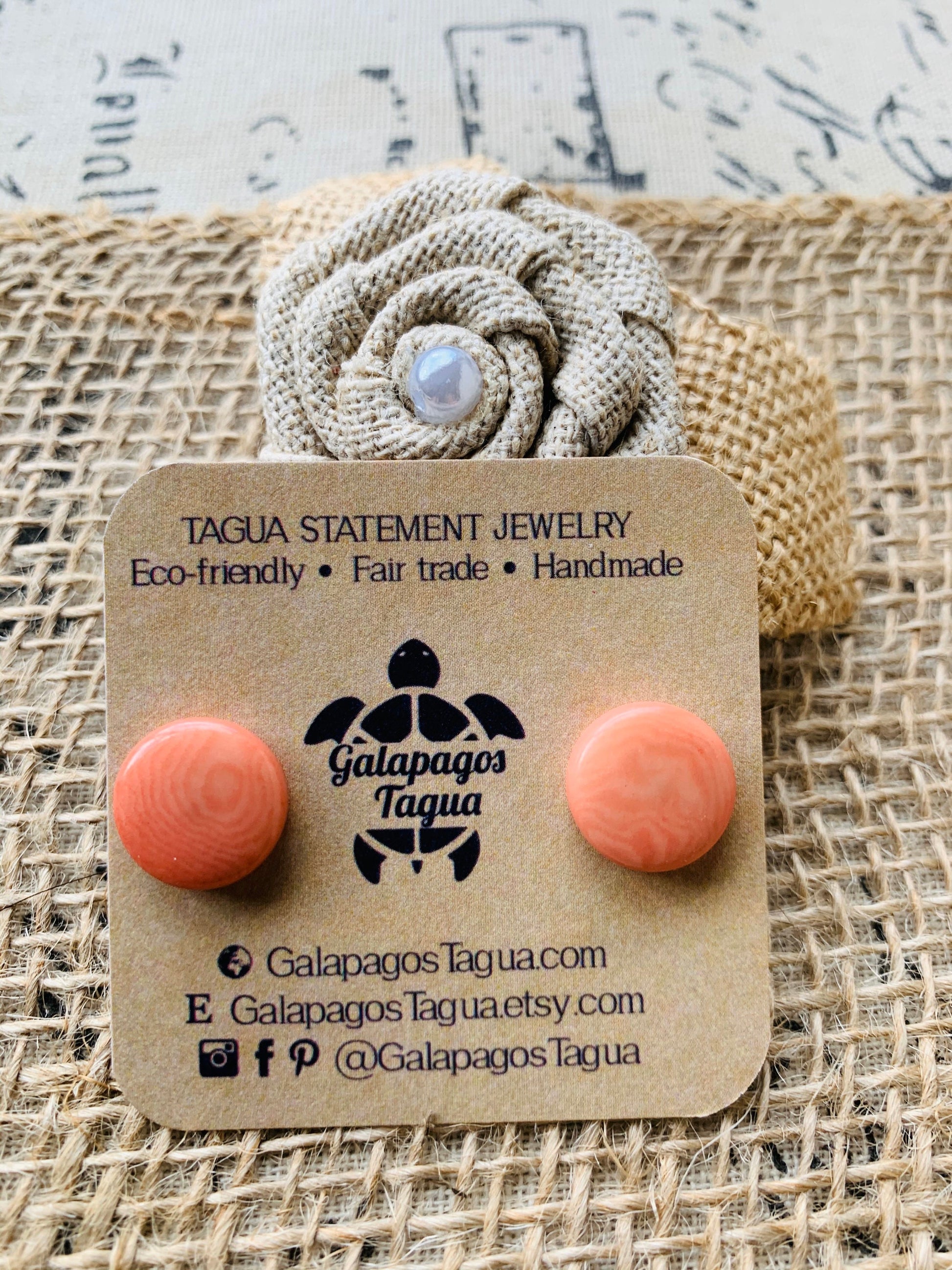 Peach stud earring Tagua nut jewelry Geometric posts Round beaded earrings Anniversary gifts for wife Birthday gifts Spring style trends